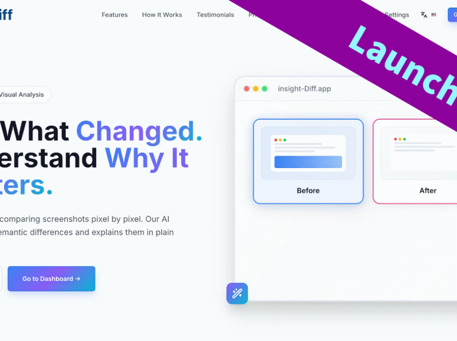 insightDiff - website top page with launched ribbon announcement